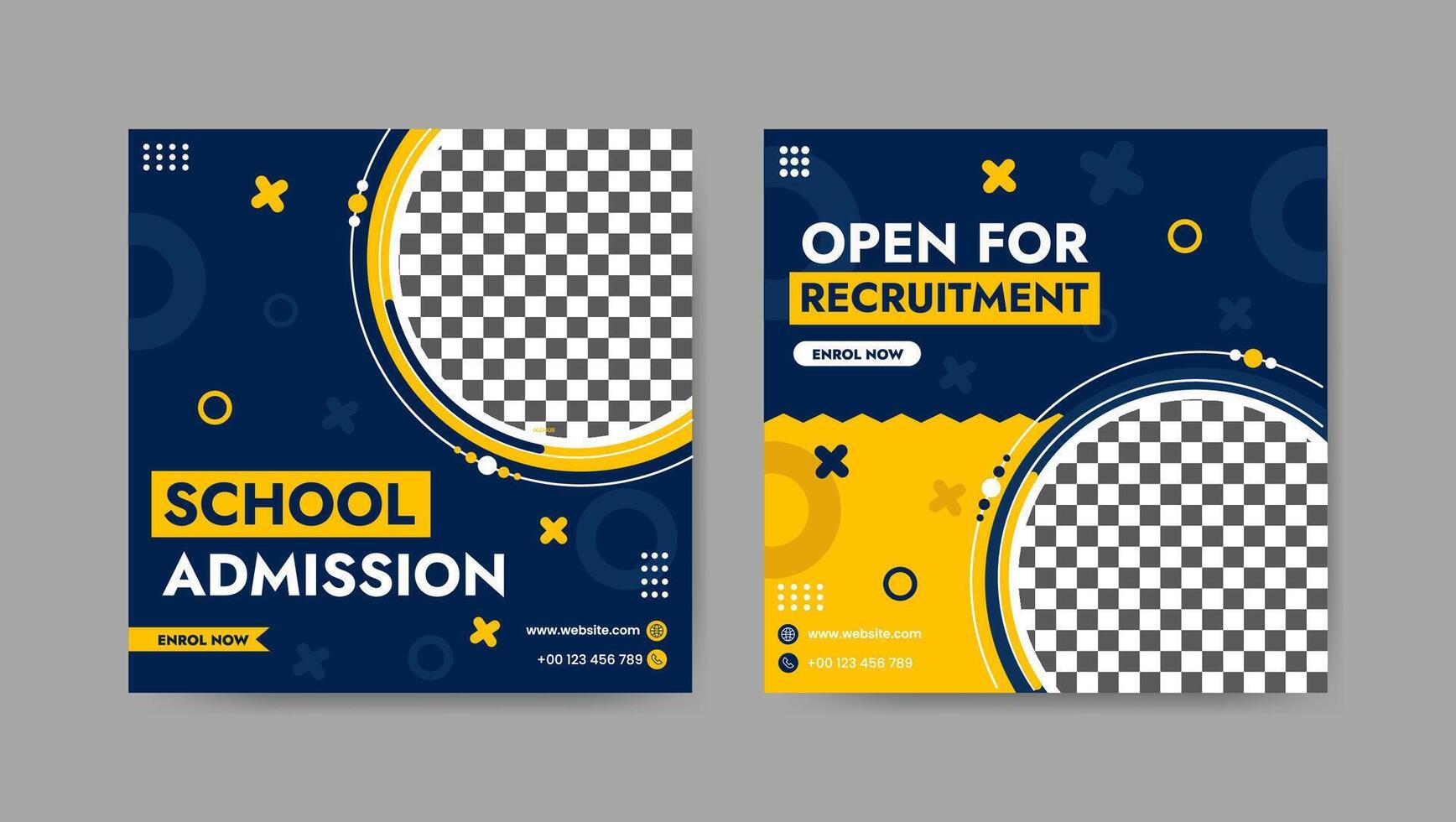 Collection of trendy school admissions, professional social media post templates. Square banner design background. vector