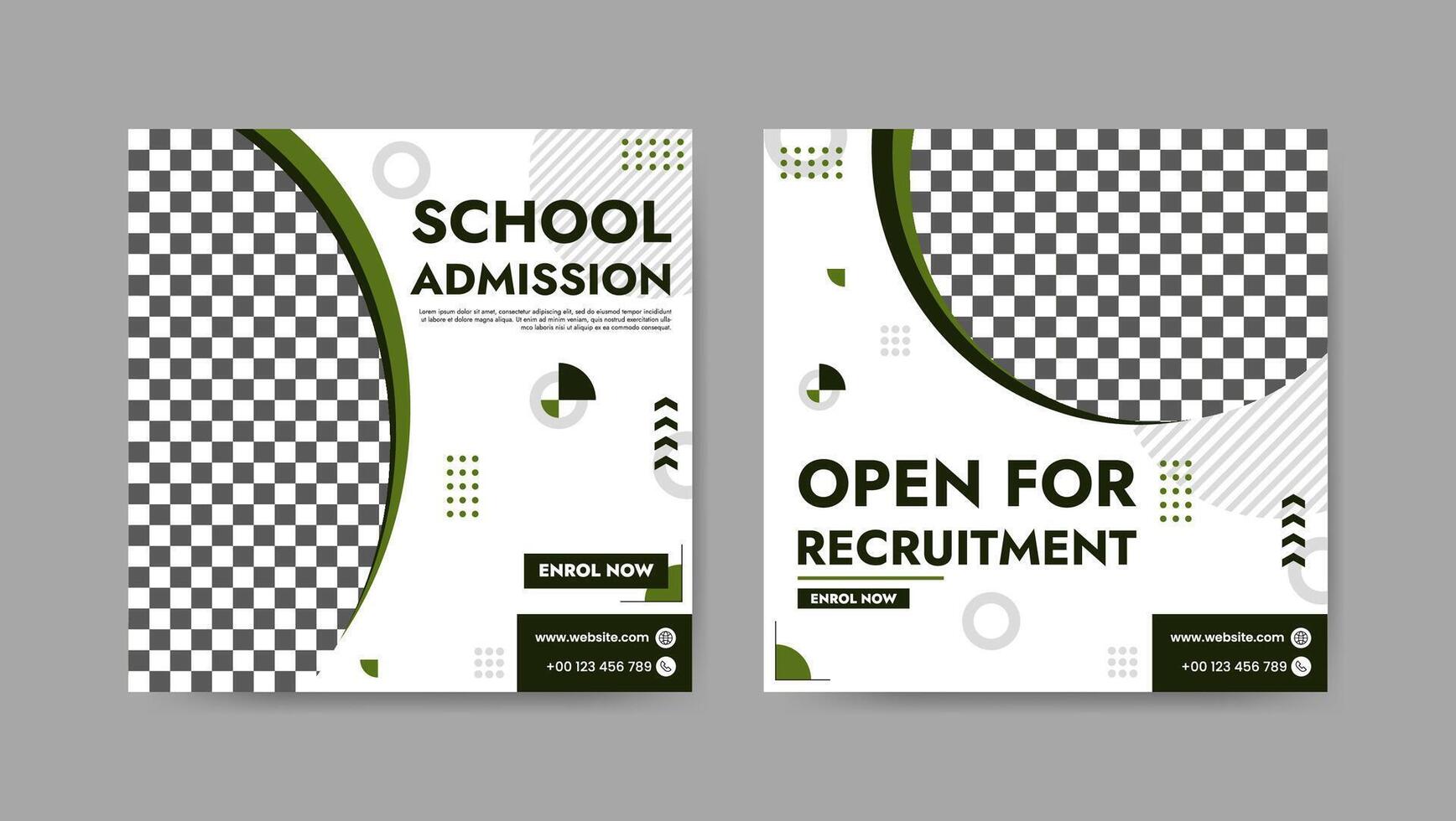 Collection of trendy school admissions, professional social media post templates. Square banner design background. vector