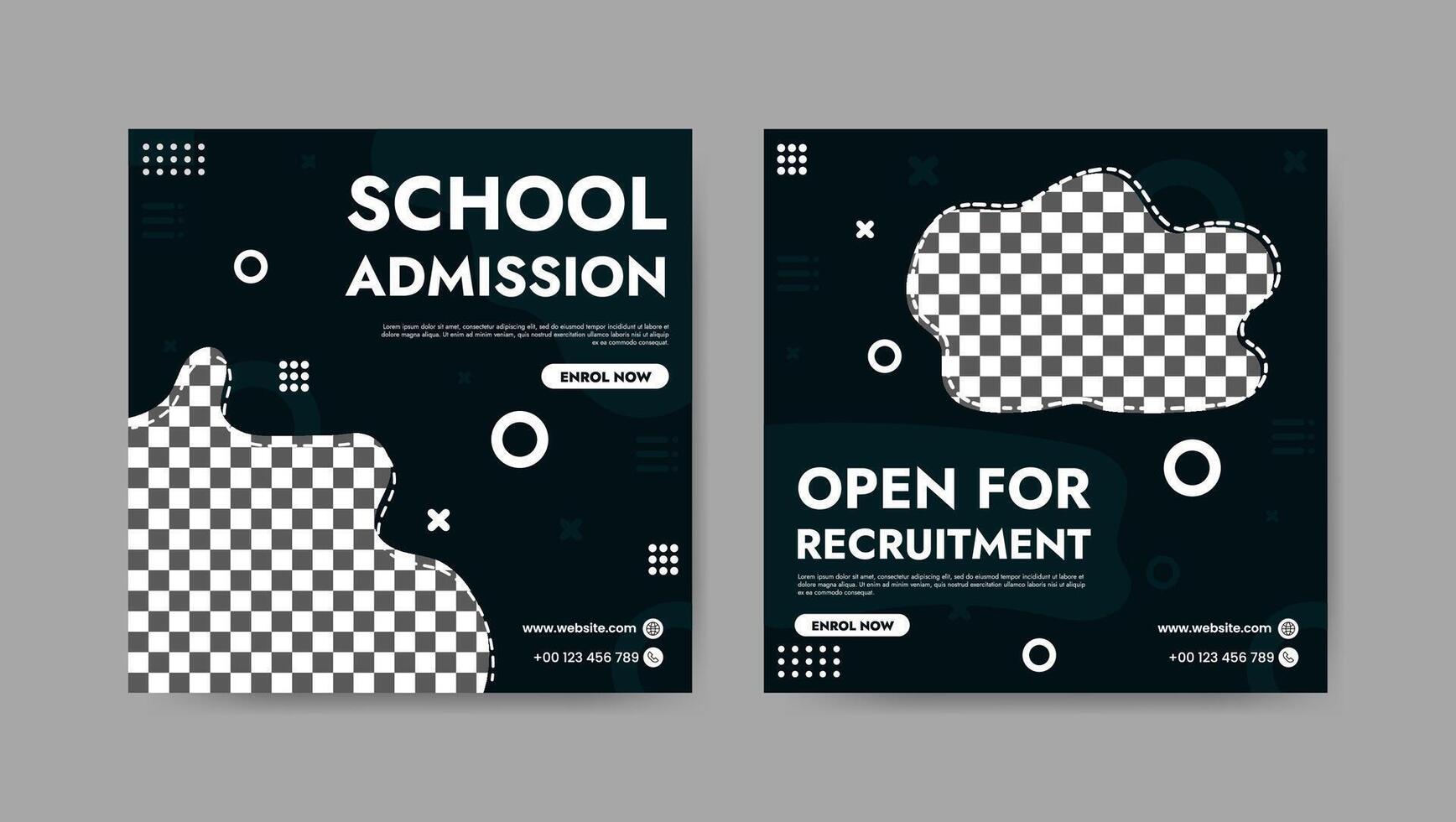 Collection of trendy school admissions, professional social media post templates. Square banner design background. vector