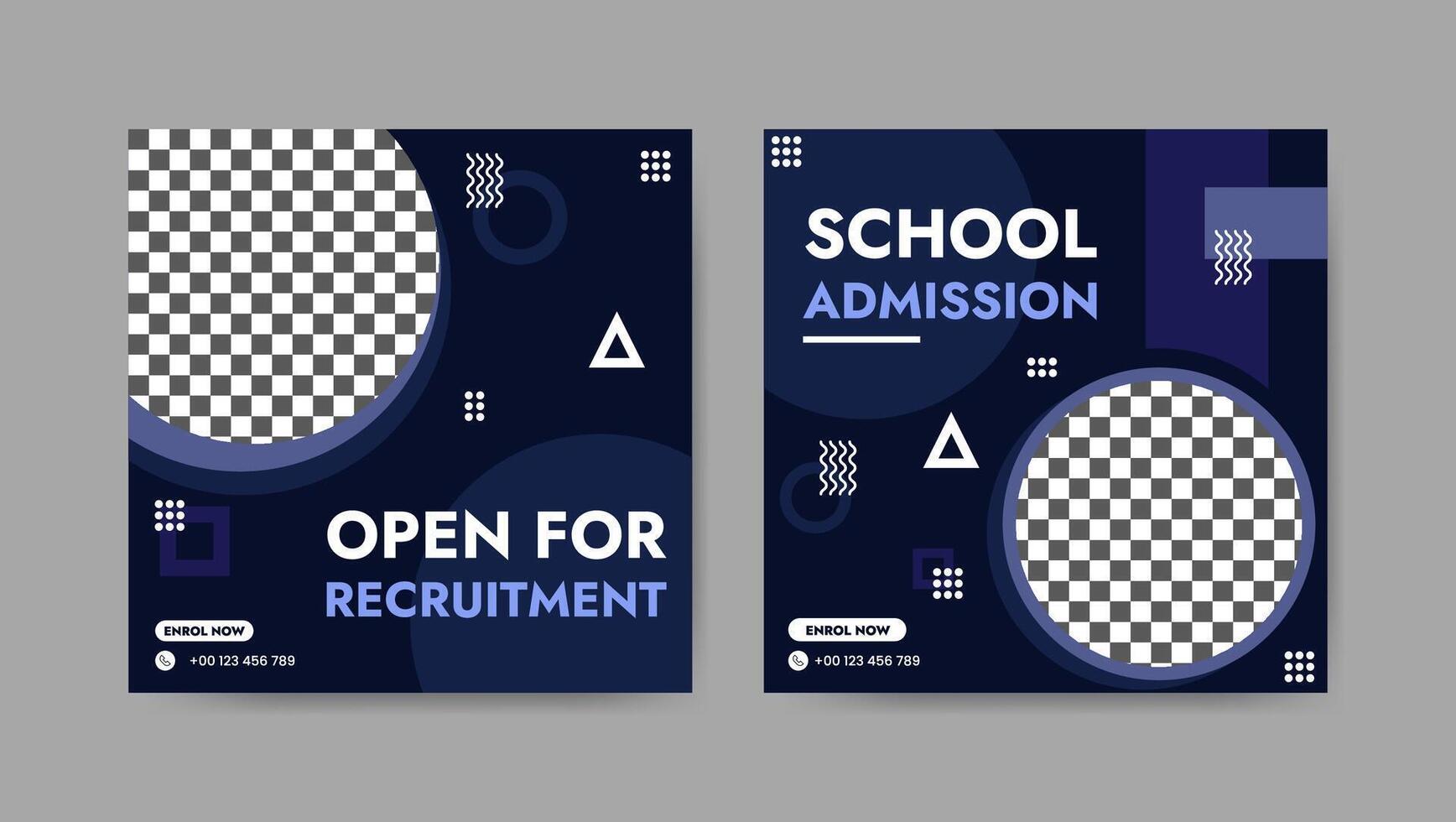 Collection of trendy school admissions and educational social media post templates. Square banner design background. vector