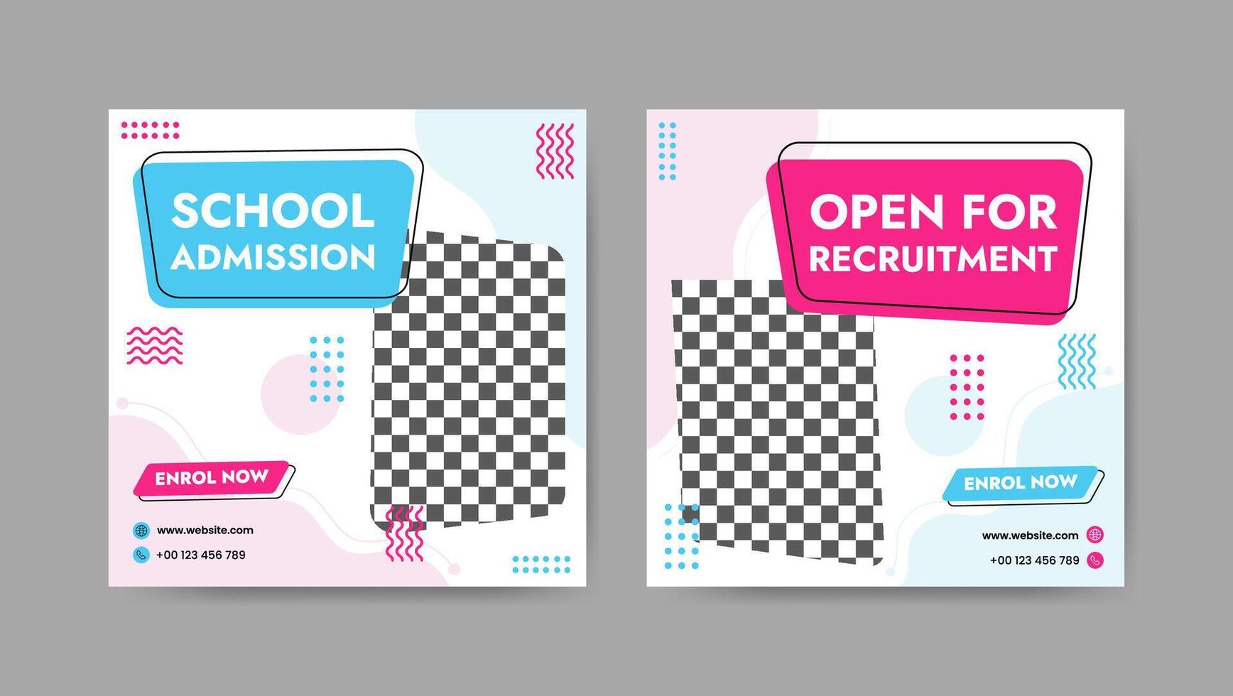 Collection of trendy school admissions and educational social media post templates. Square banner design background. vector