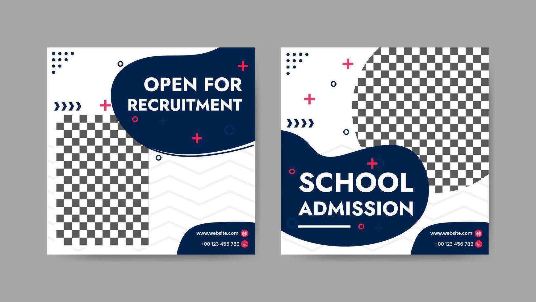 Collection of trendy school admissions, professional medical social media post templates. Square banner design background. vector