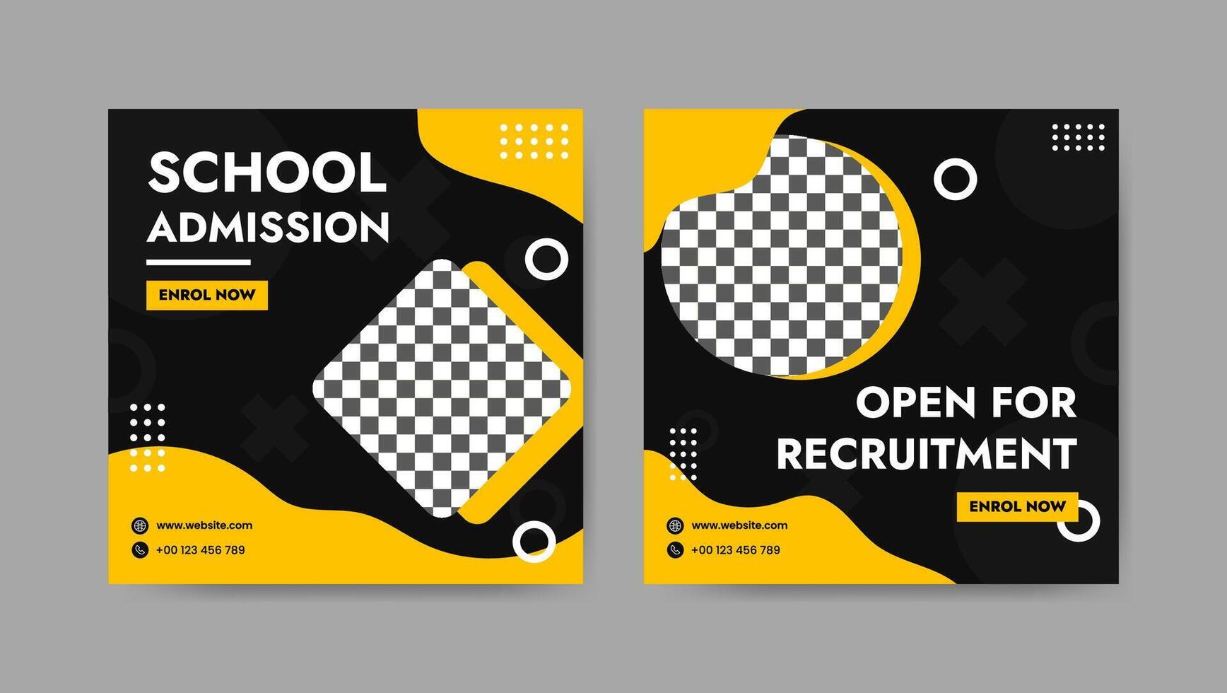 Collection of trendy school admissions, professional social media post templates. Square banner design background. vector