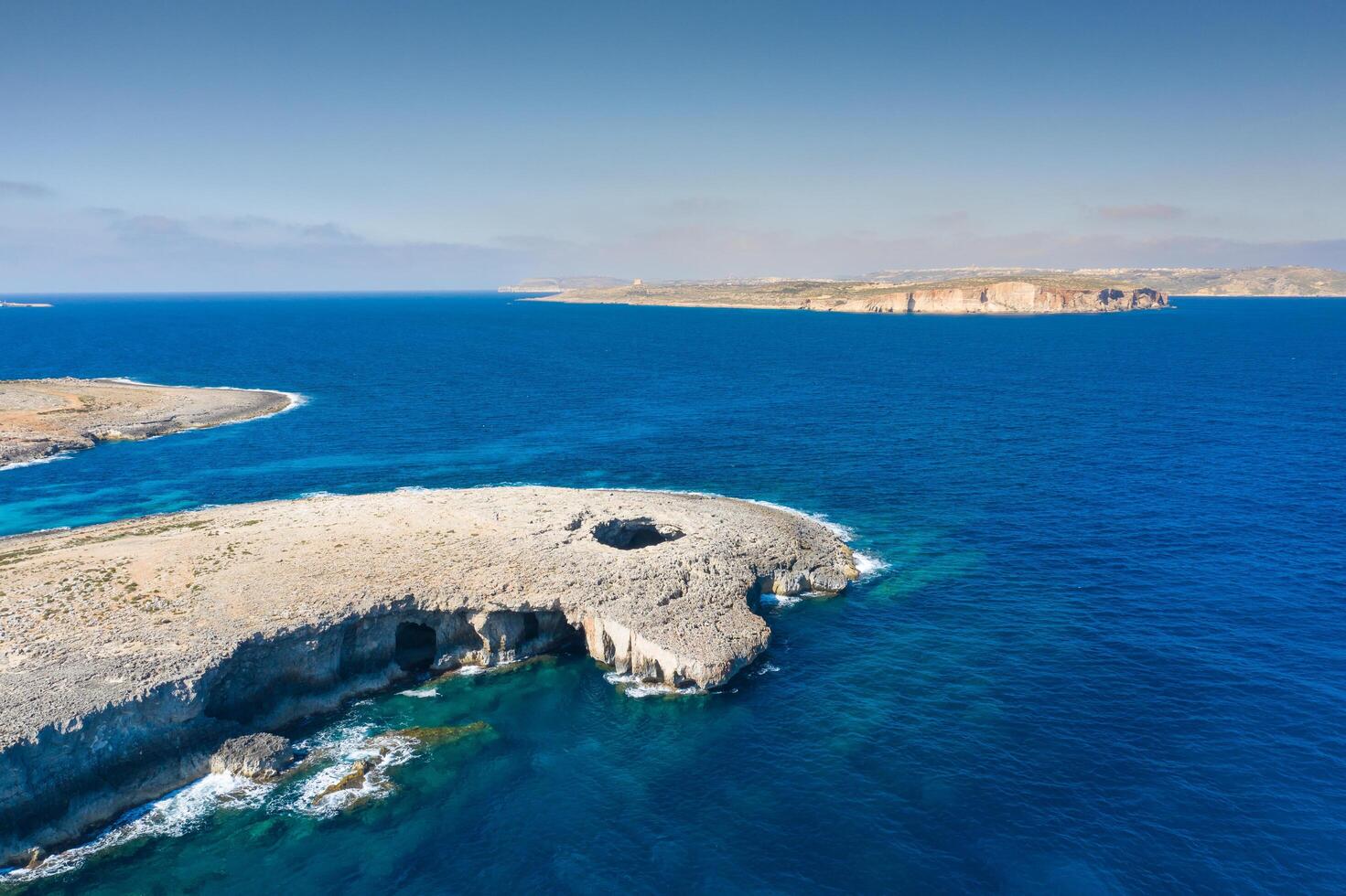 Coral Lagoon in Mellieha of Malta island. Aerial view photo