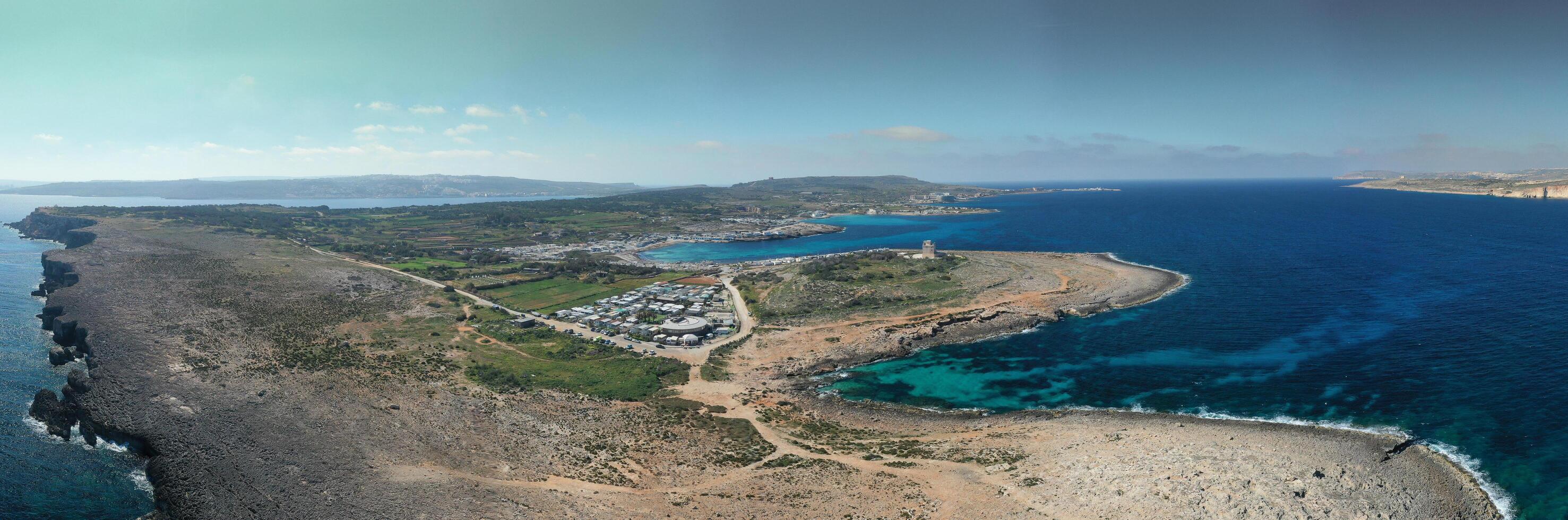 Coral Lagoon in Mellieha of Malta island. Aerial view photo