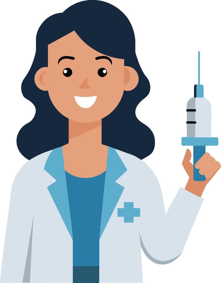 Illustration of a Female Doctor Holding a Syringe and Smiling vector