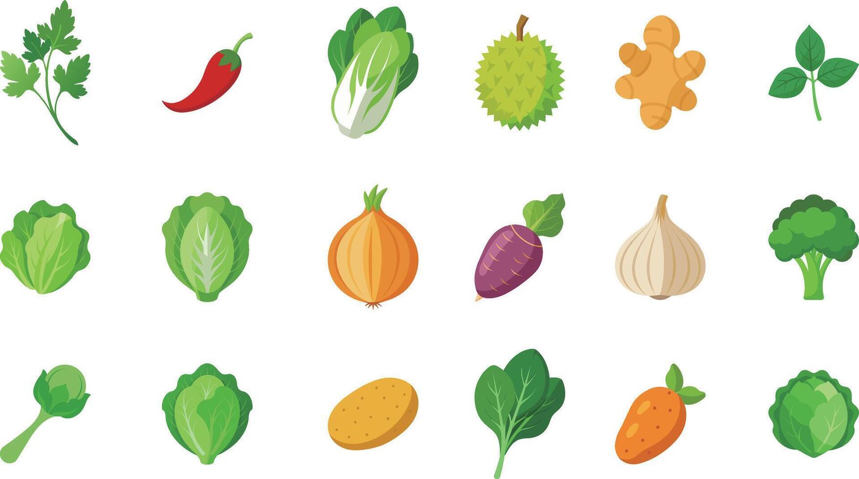 frutas y vegetales conjunto plano icono ilustración vector