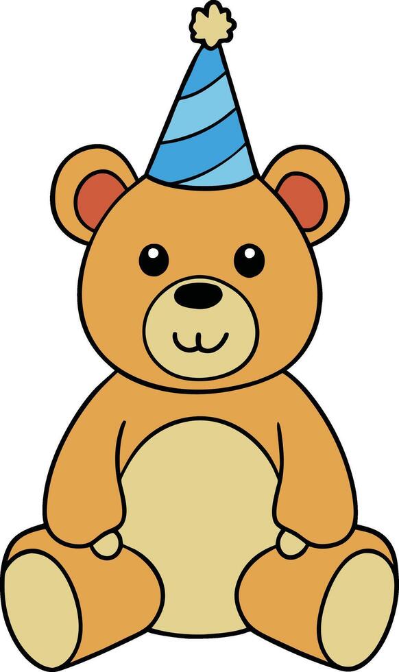 A cartoon teddy bear with a party hat on its head vector