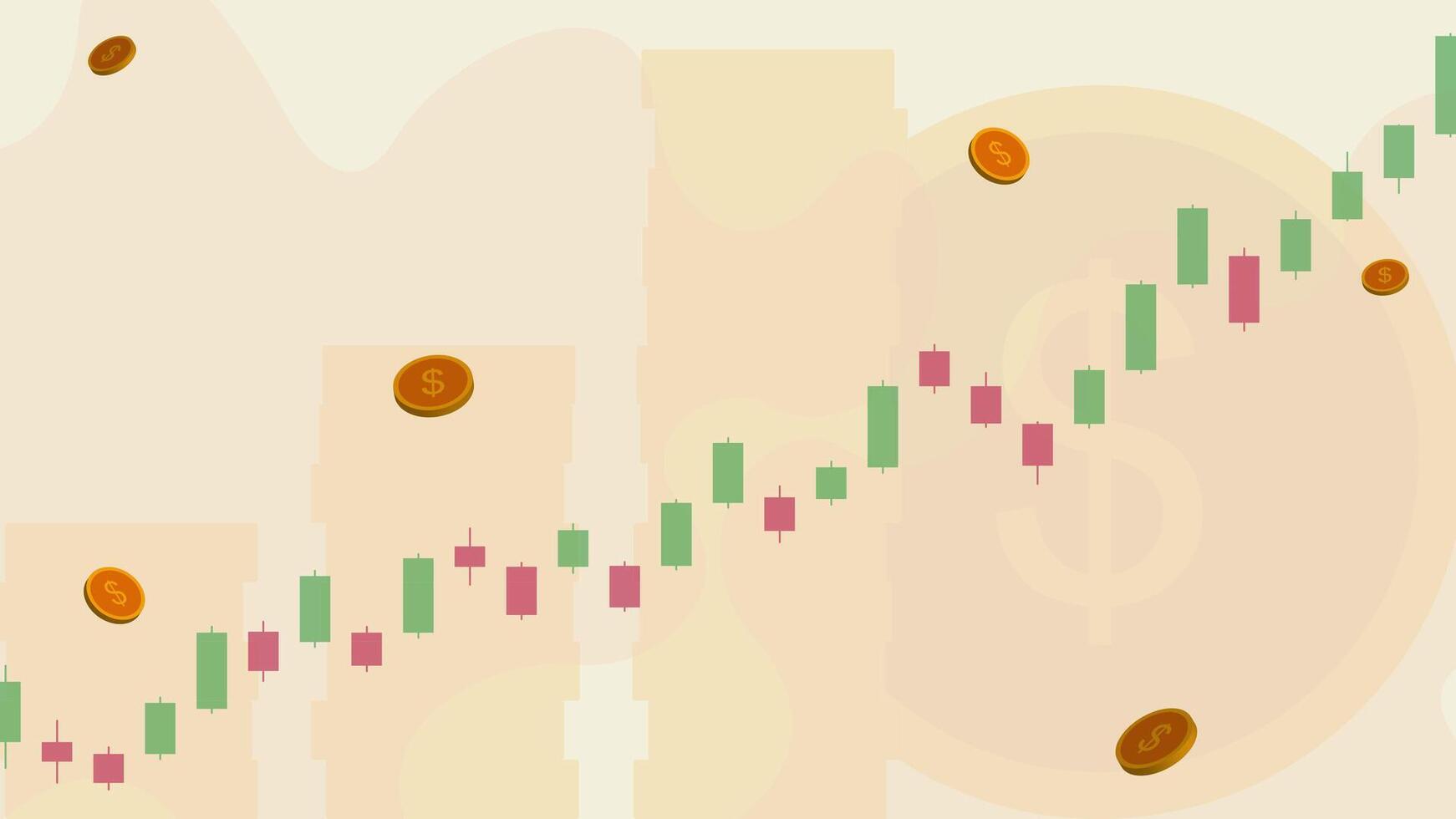 Candlestick chart graph with coin. Financial investment, stock market, forex trading and digital stock exchange trading concept. illustration. vector