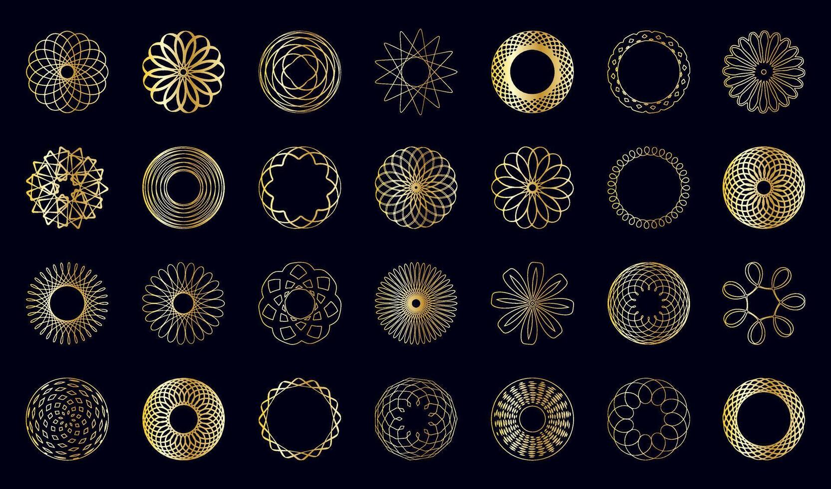 Golden Spirograph Circles Set vector