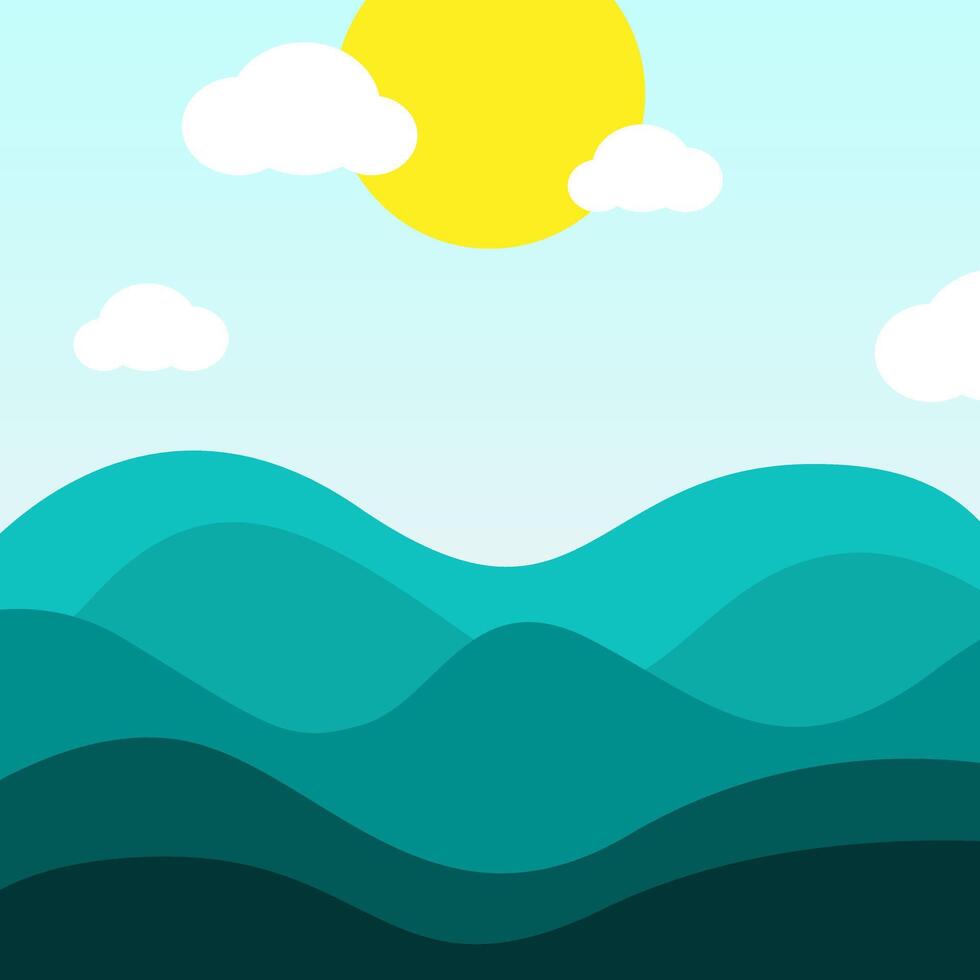 Turquoise Ocean Color Sea Wave with Sun vector