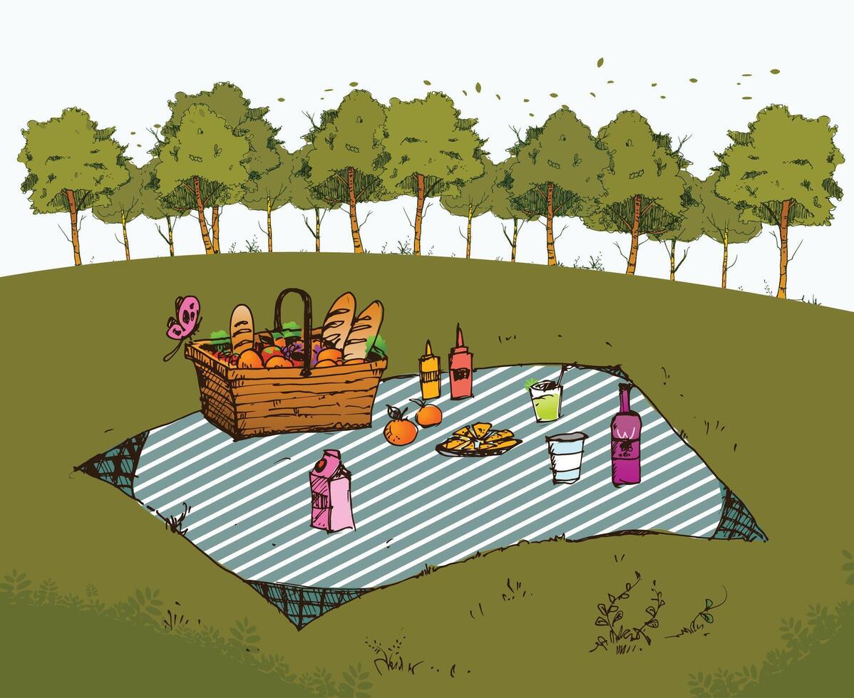 Outdoor picnic in park vector