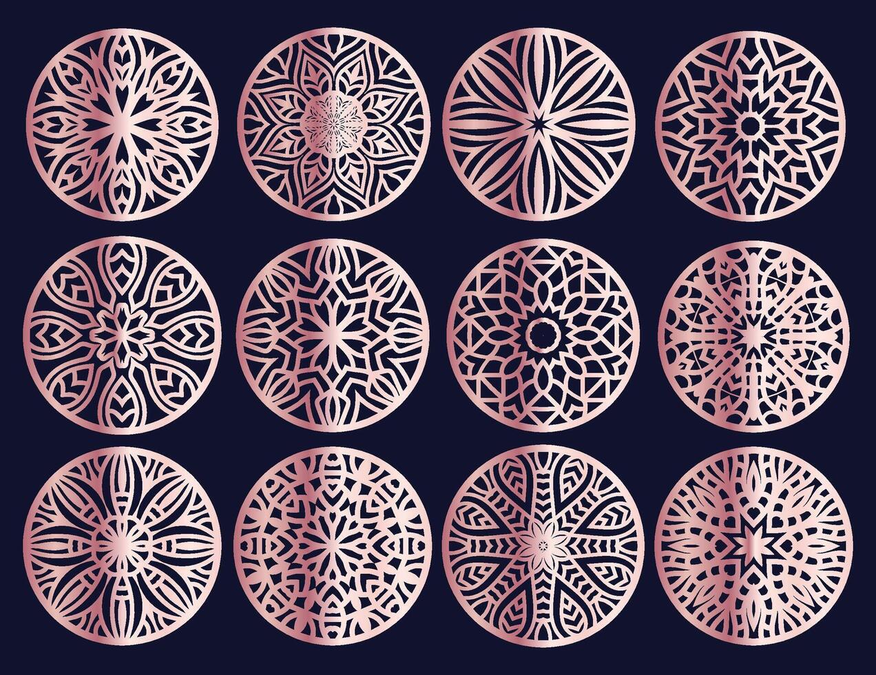 Lotus Mandala Template Set for Cutting and Printing. Oriental silhouette ornament. coaster design vector