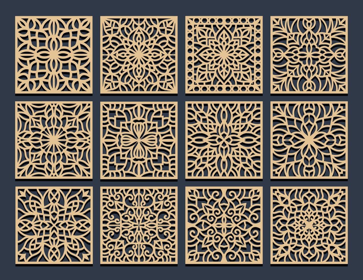 Lotus Mandala Template Set for Cutting and Printing. Oriental silhouette ornament. coaster design vector