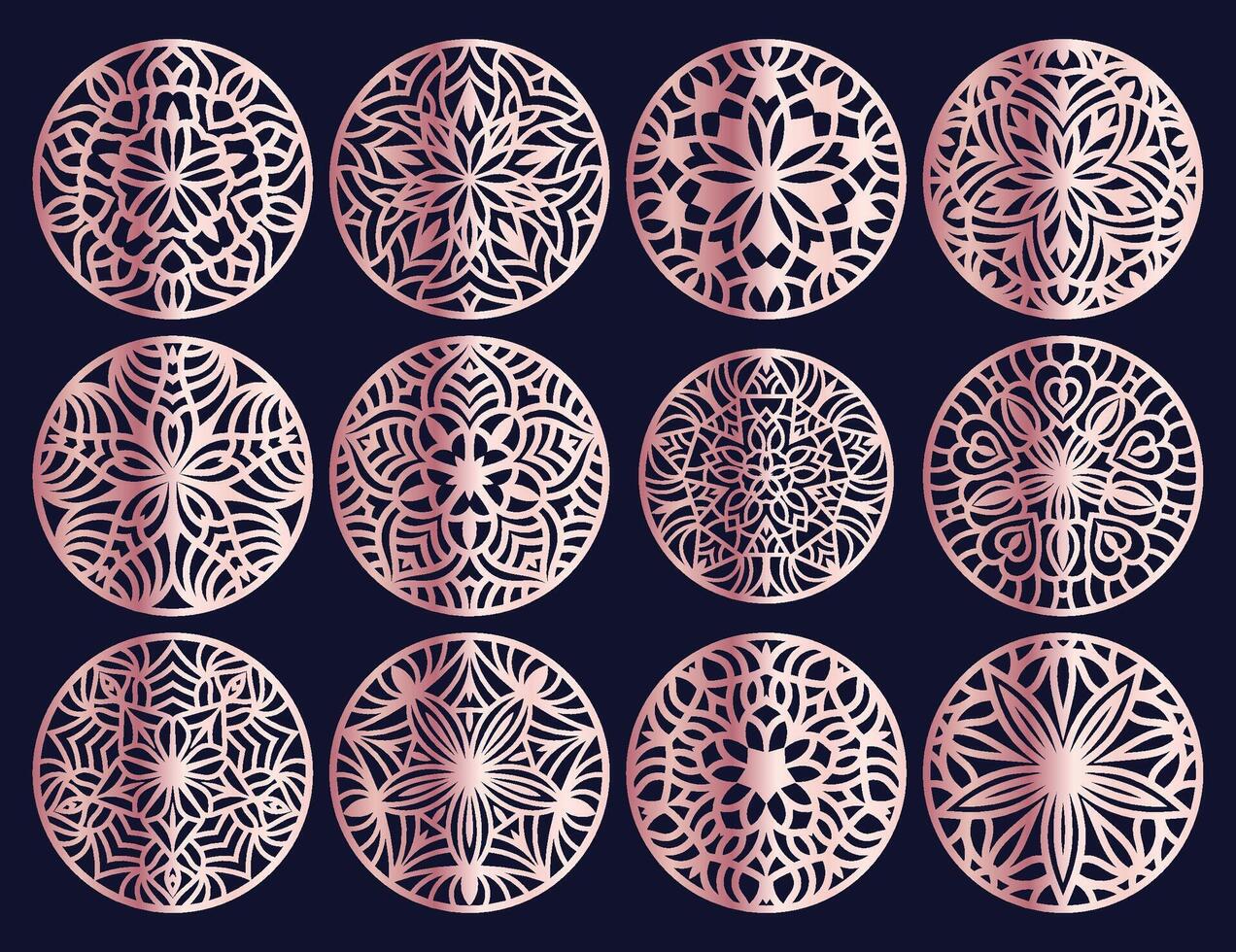 Lotus Mandala Template Set for Cutting and Printing. Oriental silhouette ornament. coaster design vector