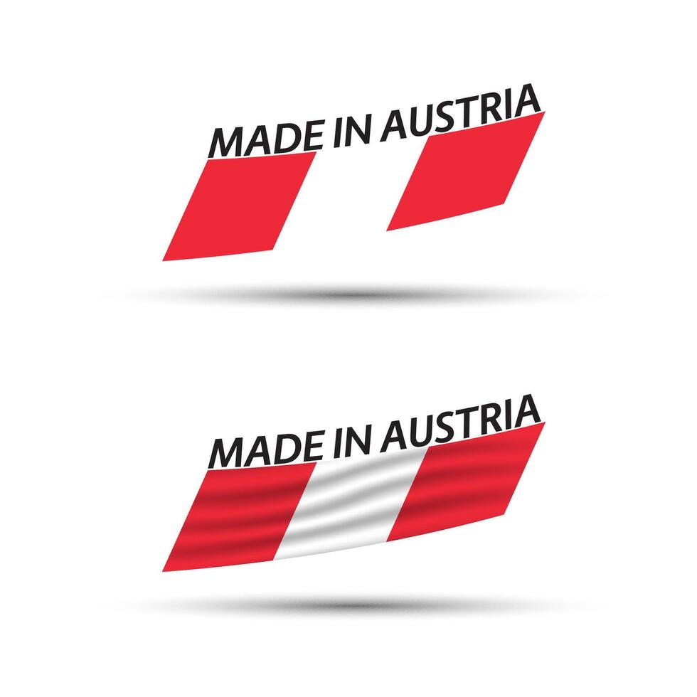 Two modern colored Austrian flags isolated on white background, flags of Austria, Austrian ribbons, Made in Austria vector