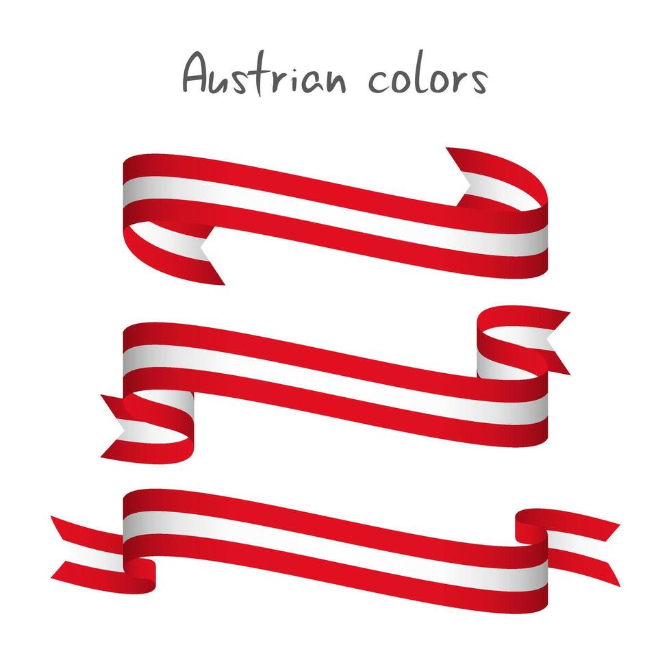 Set of three modern colored ribbon with the Austrian colors isolated on white background, abstract Austrian flag, Made in Austria logo vector