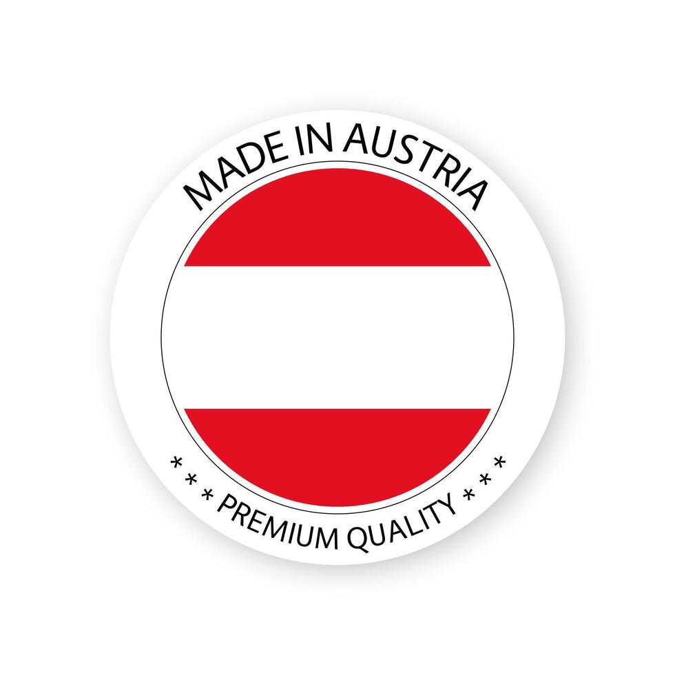 Modern Made in Austria label isolated on white background, simple sticker with Austrian colors, premium quality stamp design, flag of Austria vector