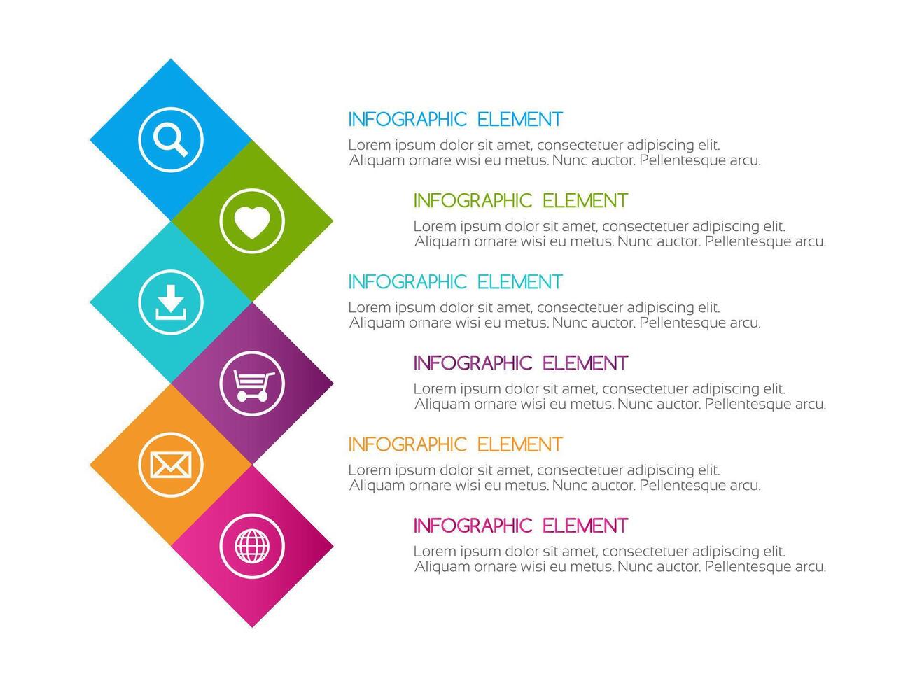 Flat colorful abstract infographic, six options with icons, minimalistic design for your project vector