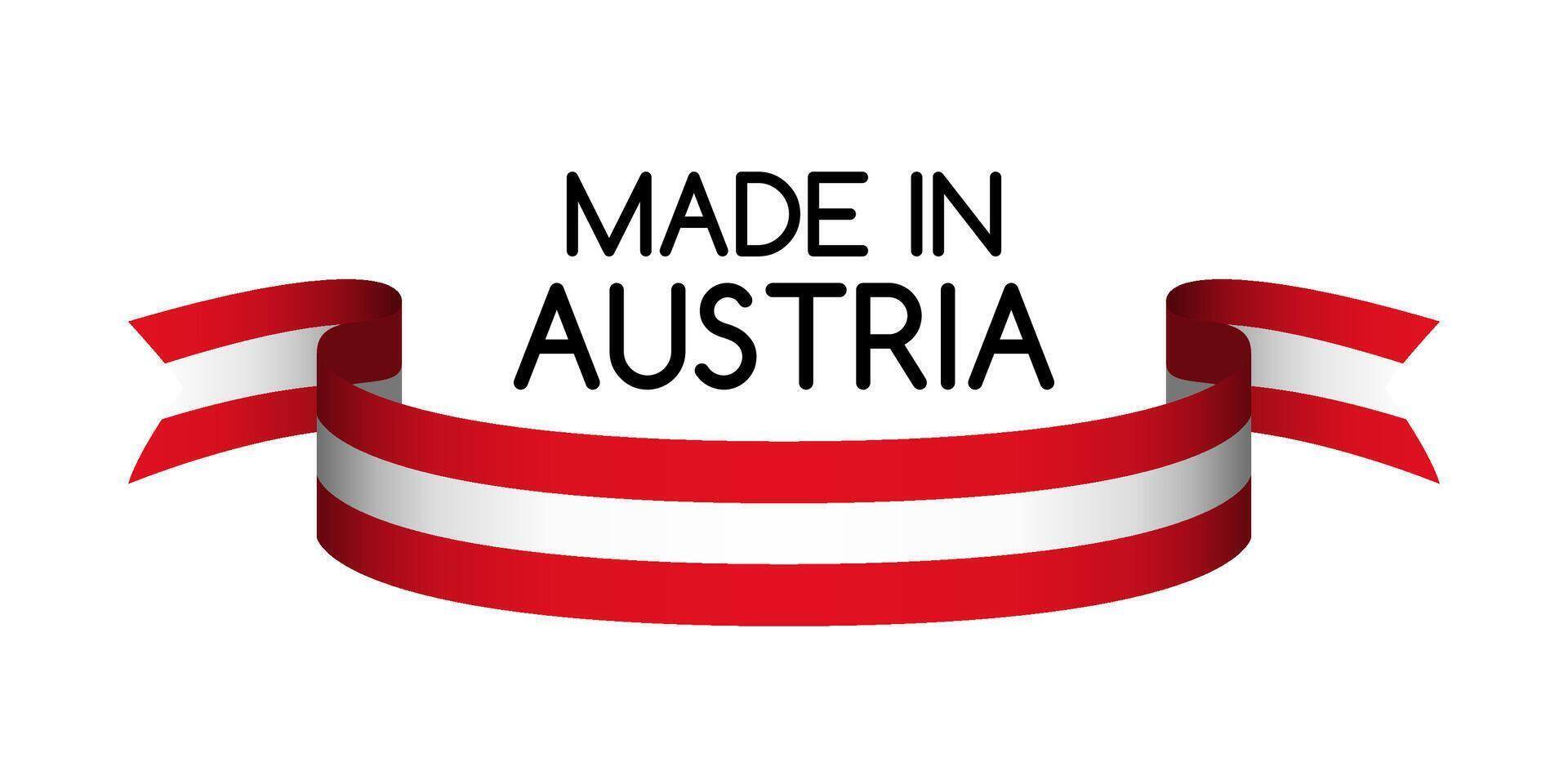 Colored ribbon with the Austrian colors, Made in Austria symbol, Austrian flag isolated on white background, illustration vector