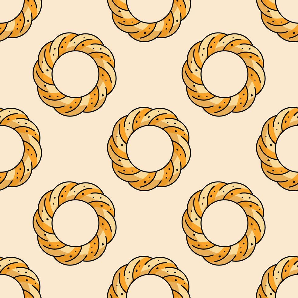 Turkish sesame bagel seamless pattern. Tradition Attribute of Turkish culture. illustration isolated on white background. Turkish national pastries texture. vector