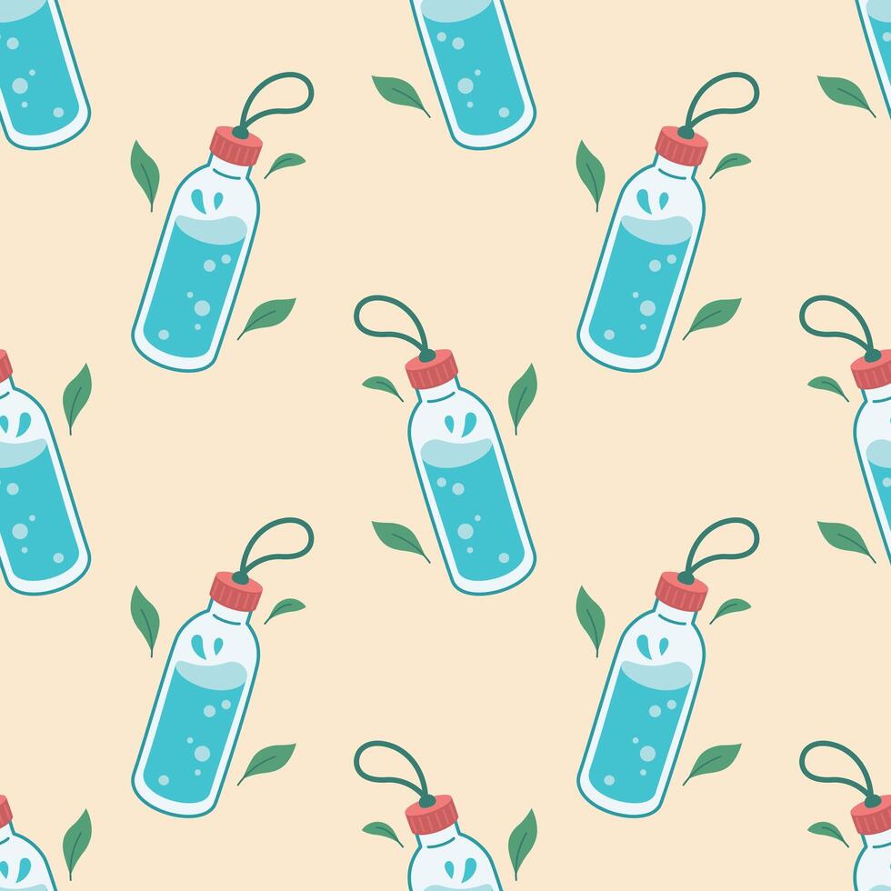 World water day seamless pattern. Drink more water concept pattern. Drinking water in bottle. Zero waste concept. illustration. vector