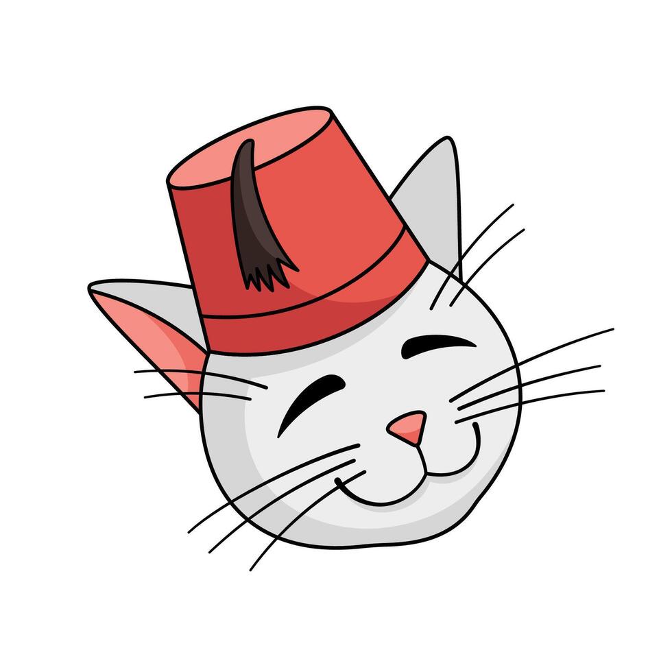 turco angora gato personaje vistiendo turco fez ilustración. gato en un fez. cabeza de gato. ilustración aislado en blanco antecedentes. vector