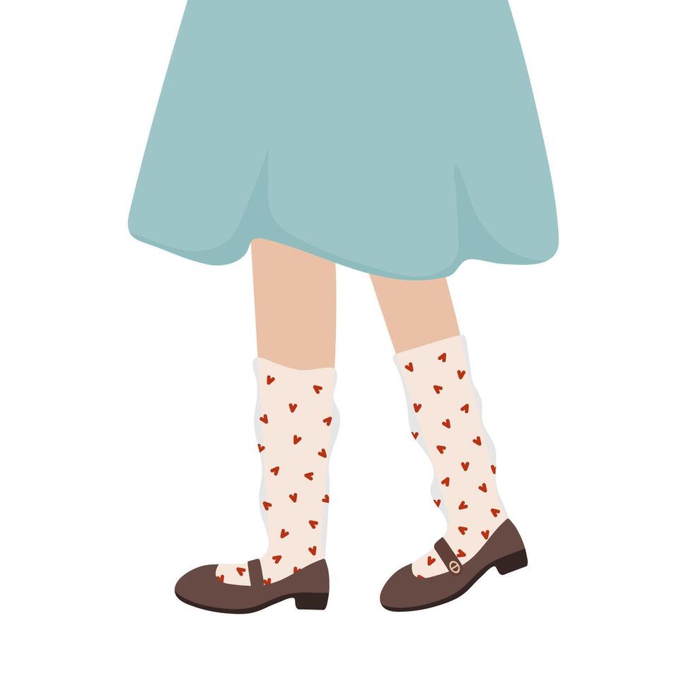 Female legs with shoes and high socks with hearts vector