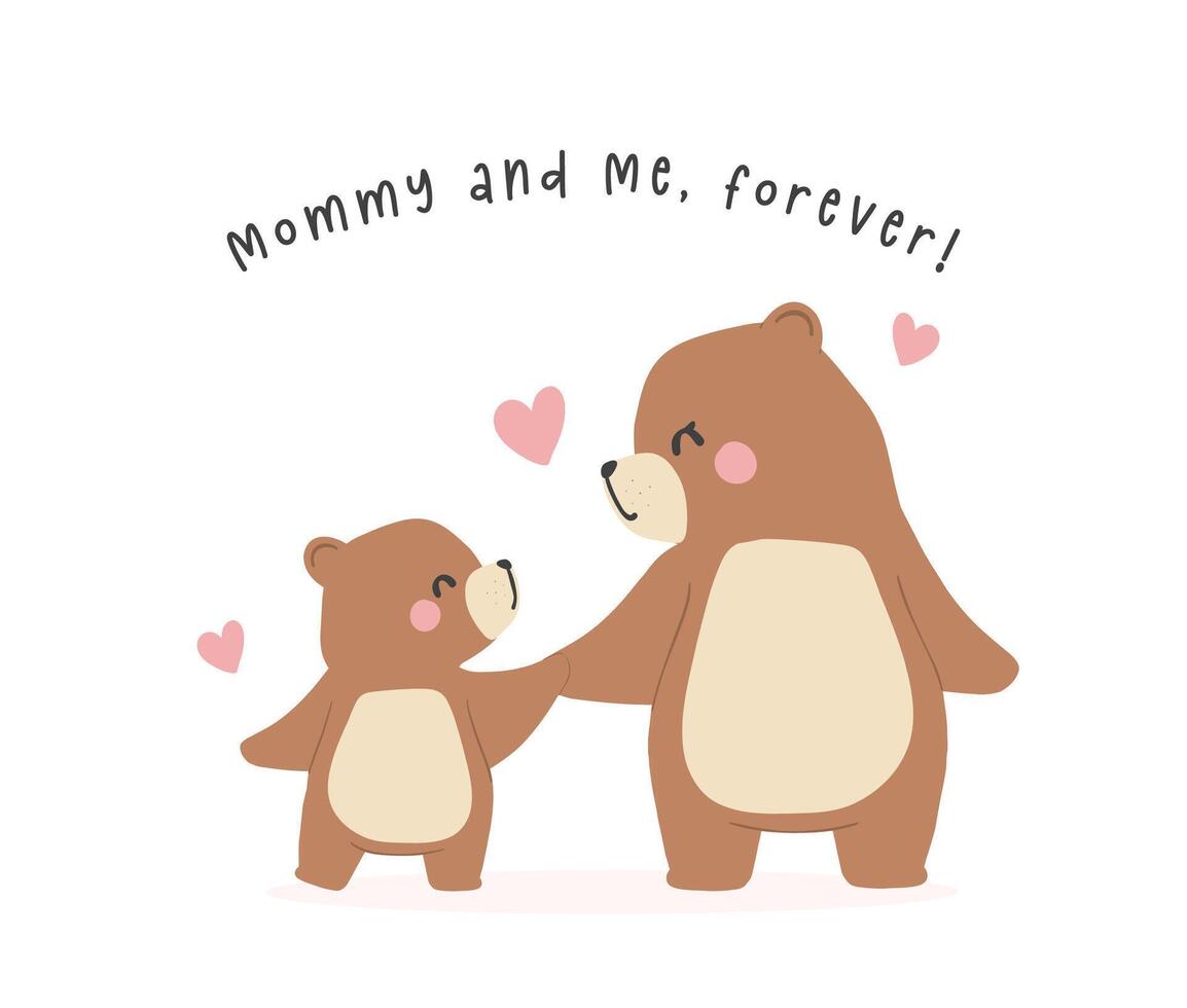 Heartwarming Mothers Day Bear Mom and Baby hugging Cub Greeting Card Illustration. vector