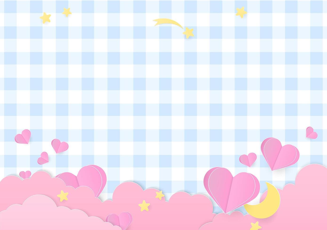 Paper heart and clouds on plaid background vector