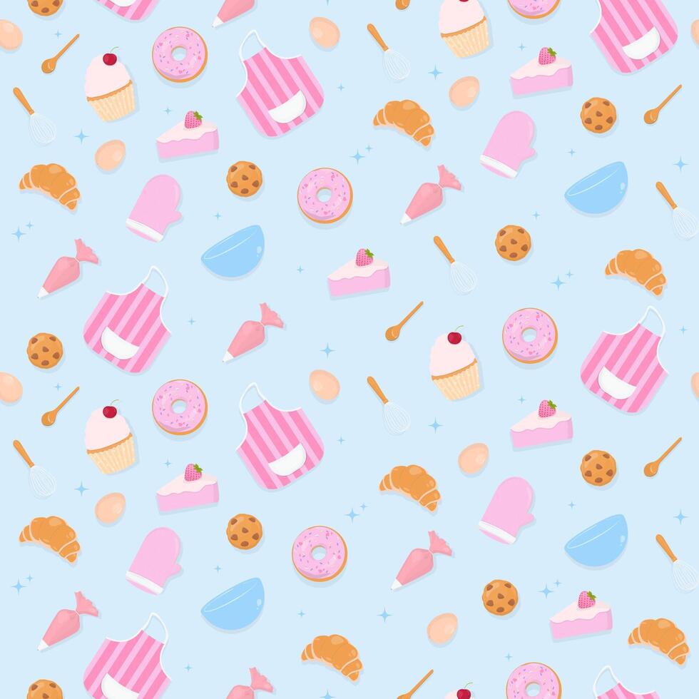 Baking utensils and bakery seamless pattern vector
