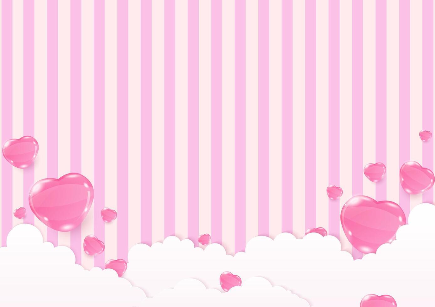 rosado corazón y nube en a rayas antecedentes vector