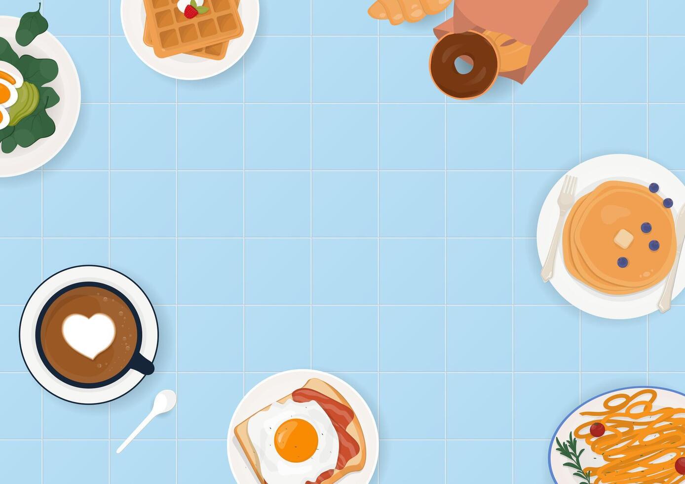 Coffee and breakfast on blue background vector