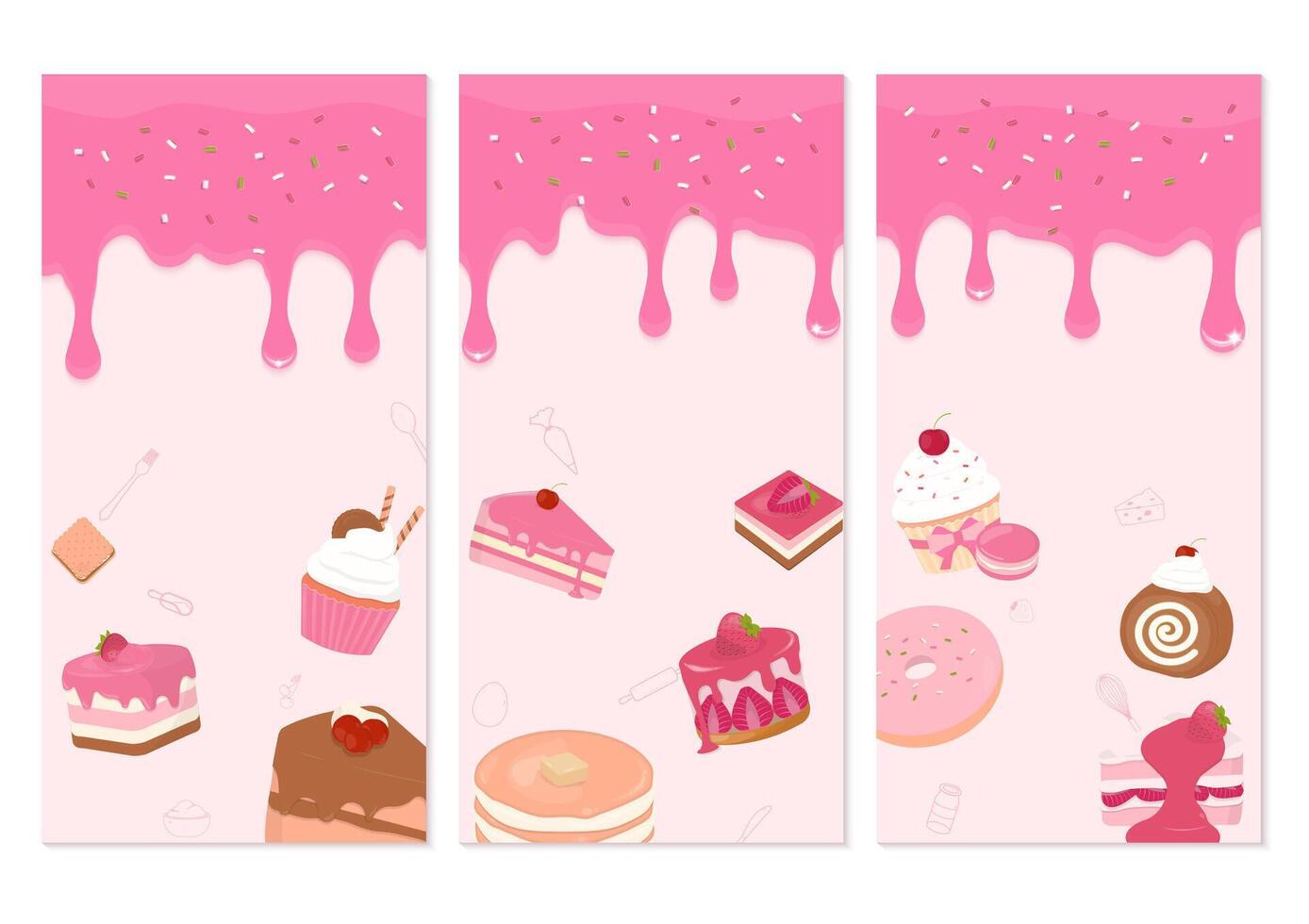 Bakery and strawberry sauce banner vector