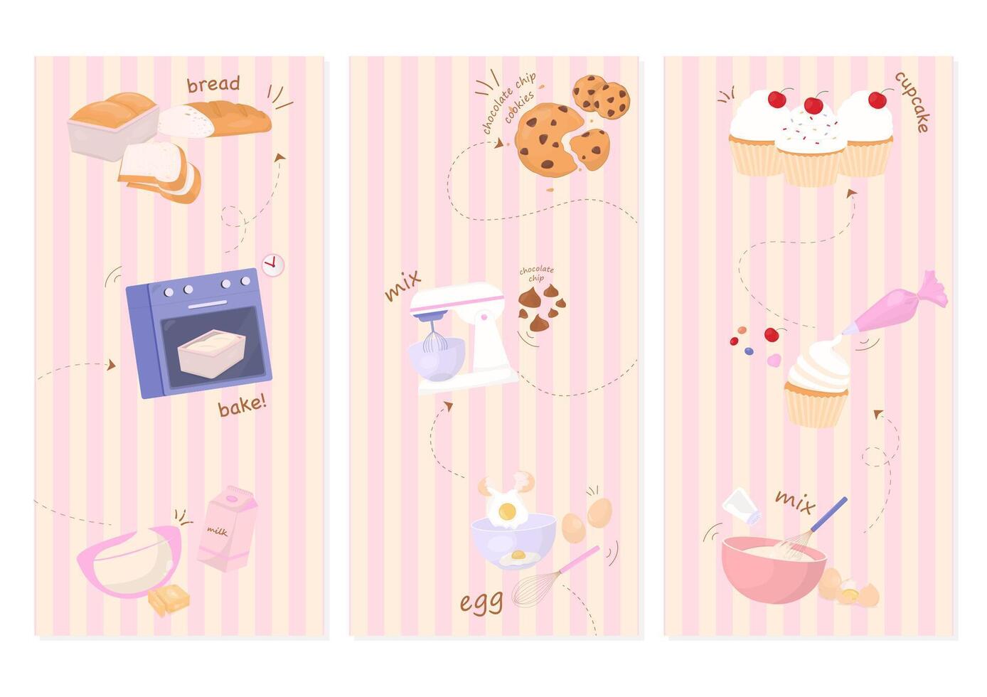 Set of bakery banners on striped background vector