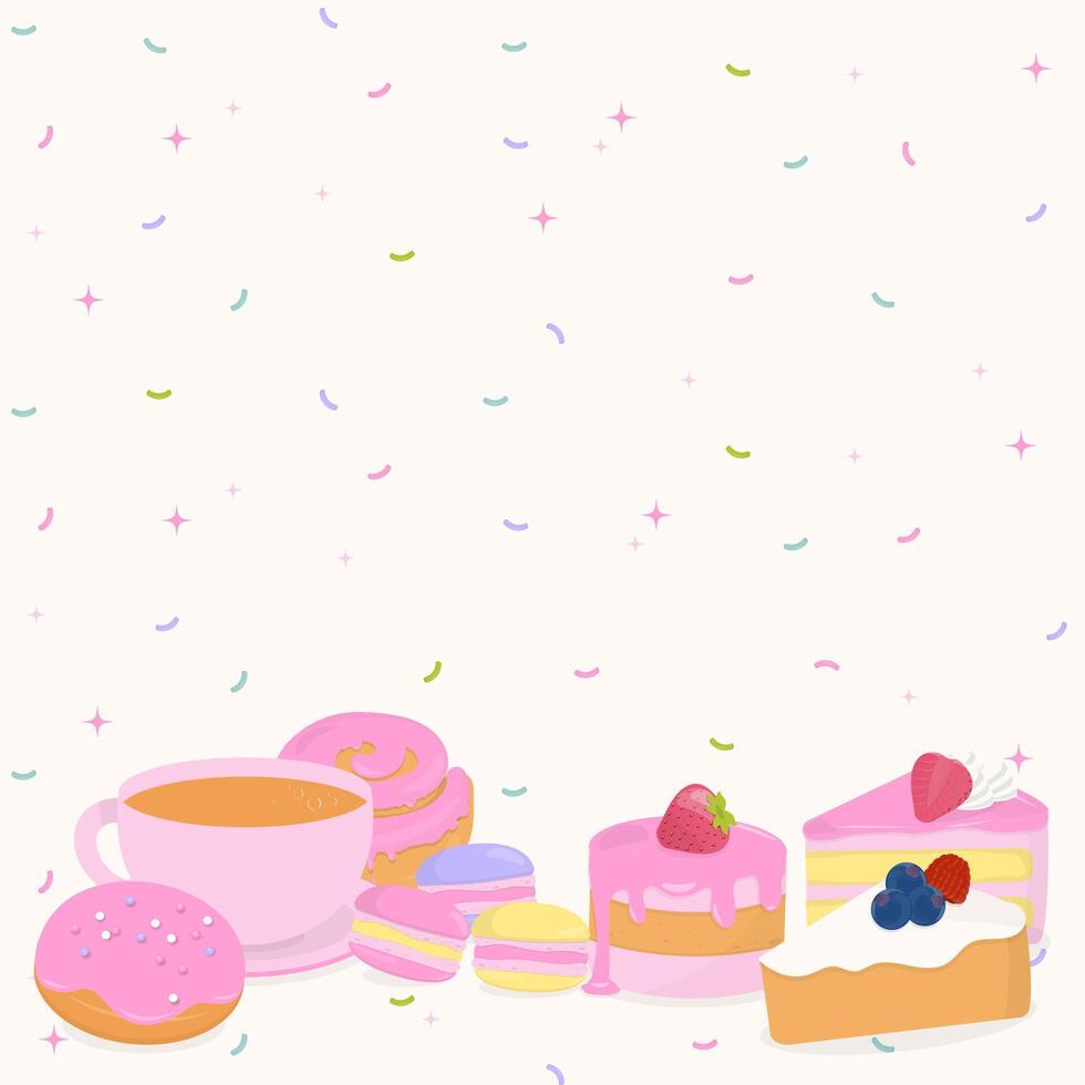 pastel y café con azúcar asperja antecedentes vector