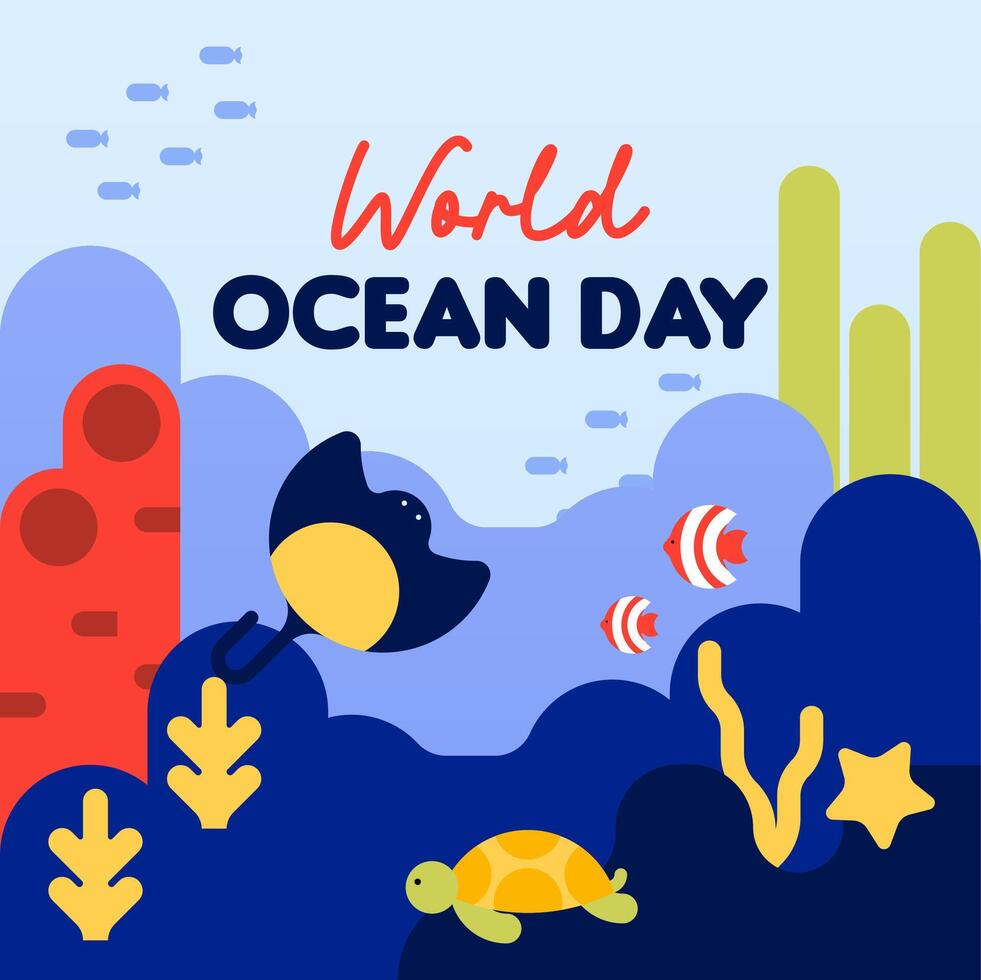 Flyer template for world oceans day celebration vector