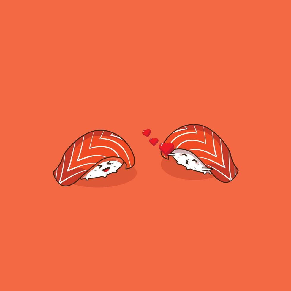 illustration of salmon sushi bestie mascot vector