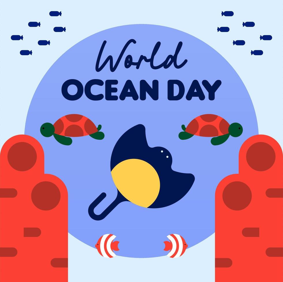 Flyer template for world oceans day celebration vector