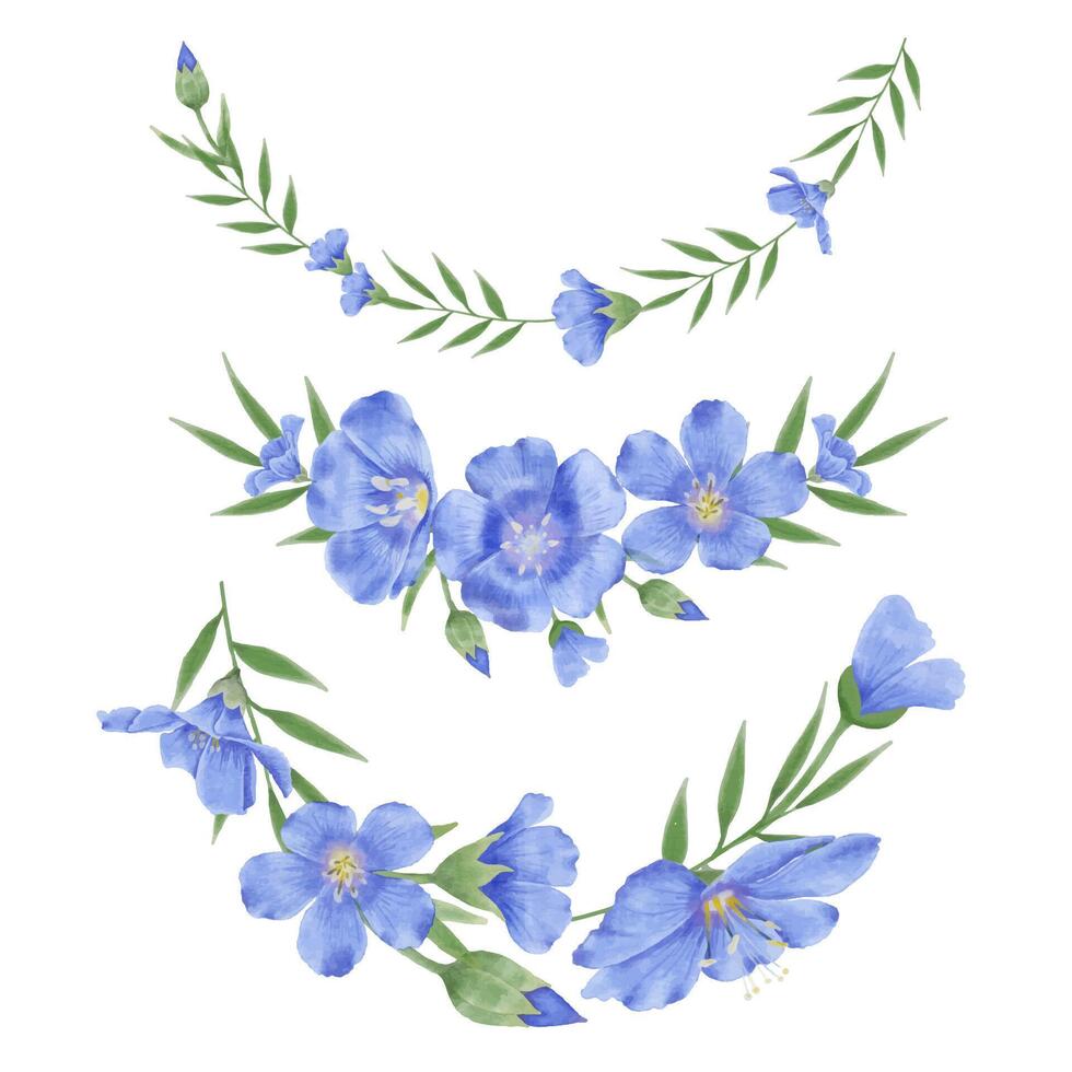 Beautiful Watercolor Flax Flowers - Spring Botanical Design vector