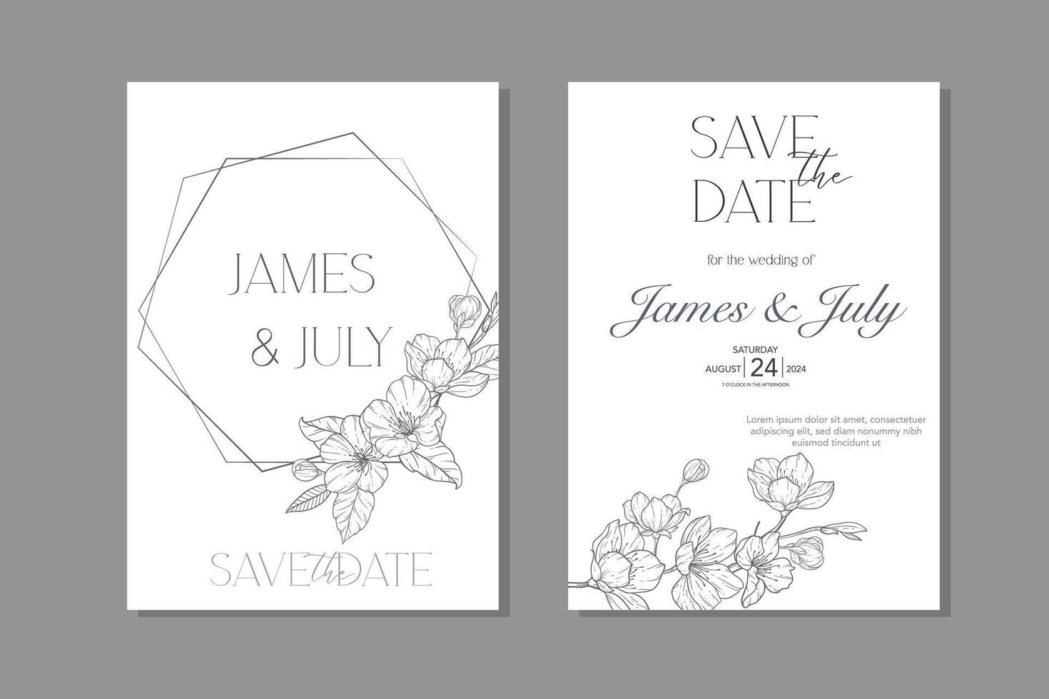 línea Arte Cereza florecer Boda invitación plantilla, contorno sakura minimalista Boda papelería vector