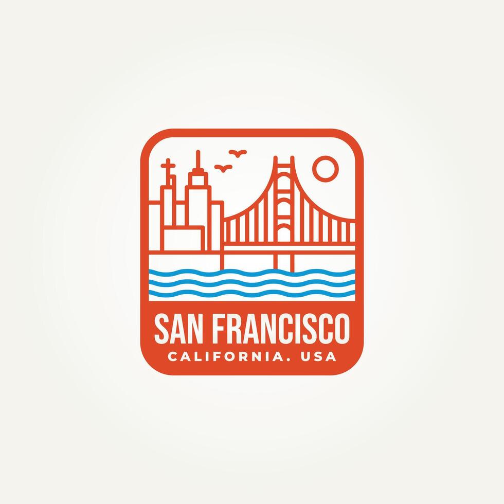 minimalista ciudad san francisco, estado de California emblema línea Arte icono logo ilustración diseño. sencillo moderno puntos de referencia y famoso edificio de san francisco horizonte Insignia logo concepto vector