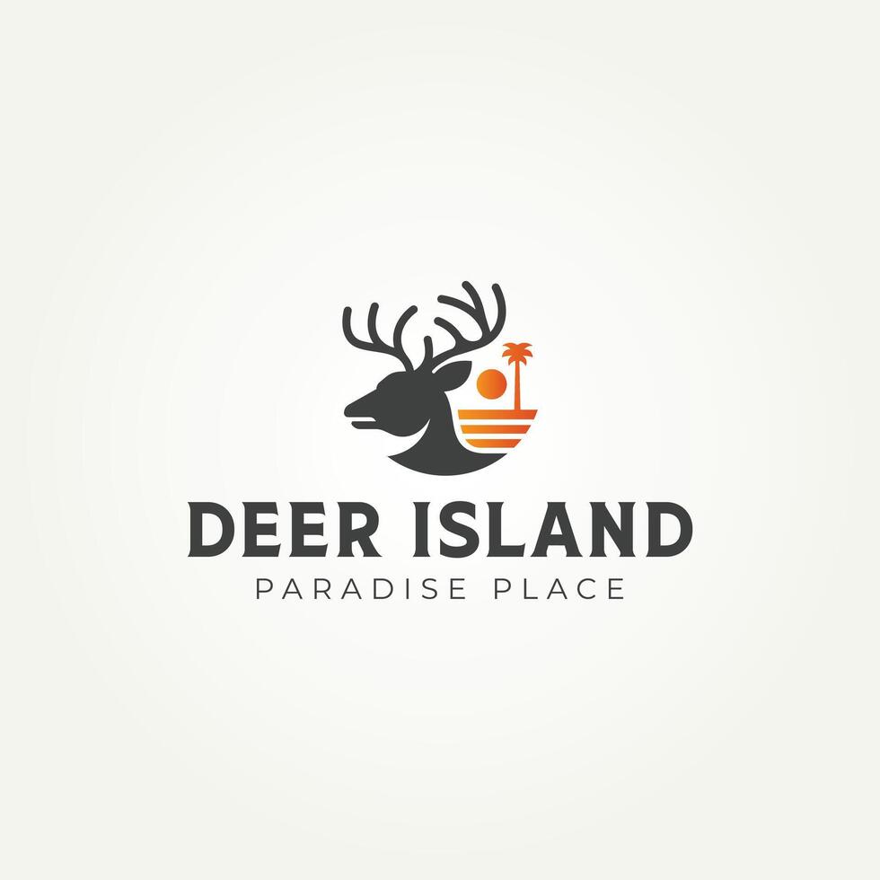 minimal silhouette deer buck stag island icon logo illustration design vector