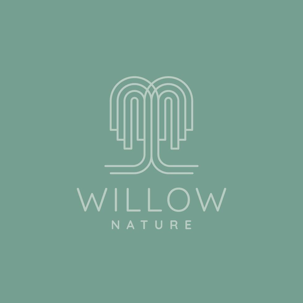 minimalist willow tree nature line art icon logo illustration design. simple modern recycling, environment associations, wellness centers logo concept vector