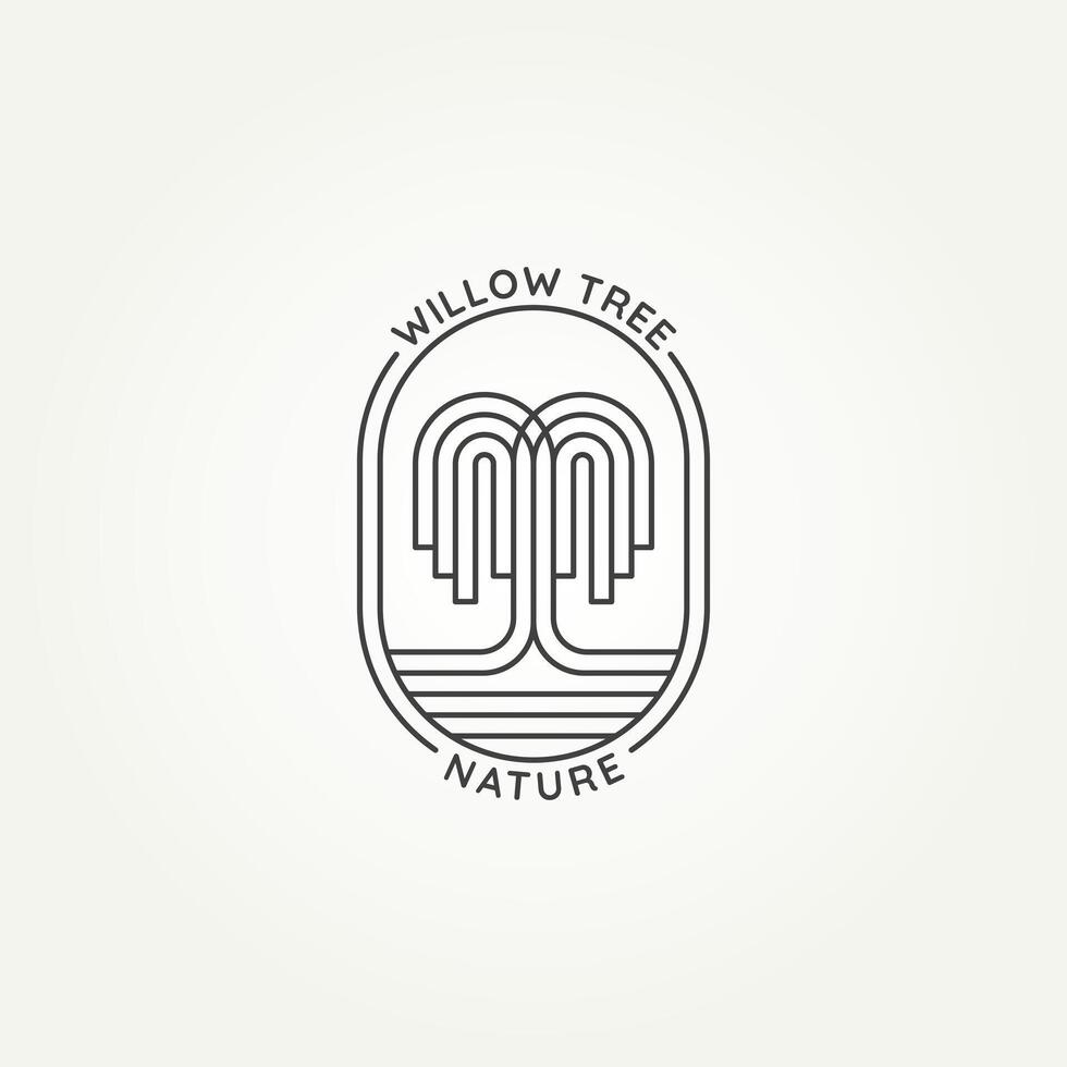 minimalist willow tree nature line art emblem icon logo illustration design. simple modern recycling, environment associations, wellness centers badge logo concept vector