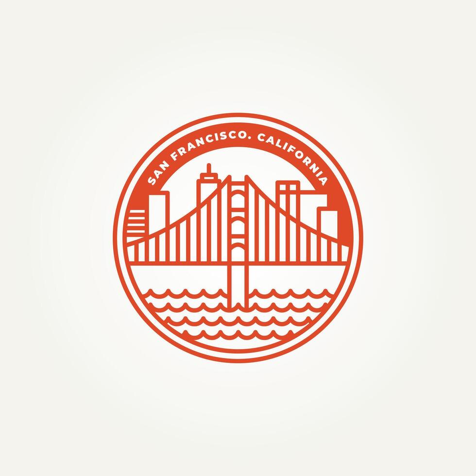 minimalista ciudad san francisco, estado de California emblema línea Arte icono logo ilustración diseño. sencillo moderno dorado portón puente punto de referencia Insignia logo concepto vector