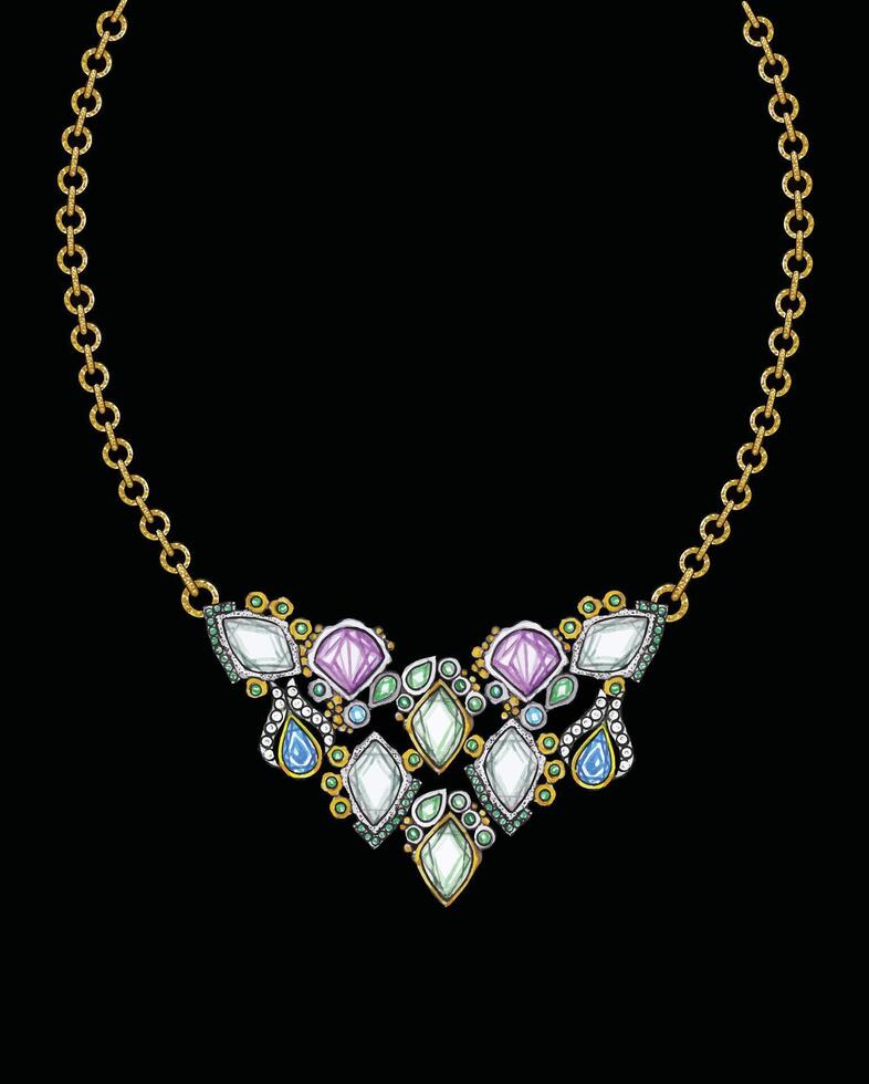 Jewelry design modern art set with fancy sapphire and diamond sketch by hand drawing. vector