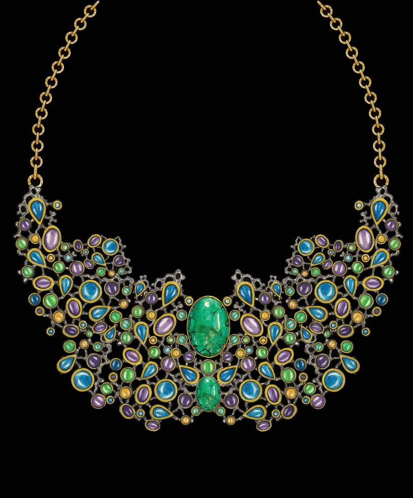 Jewelry design art necklace set with fancy sapphire sketch by hand drawing. vector
