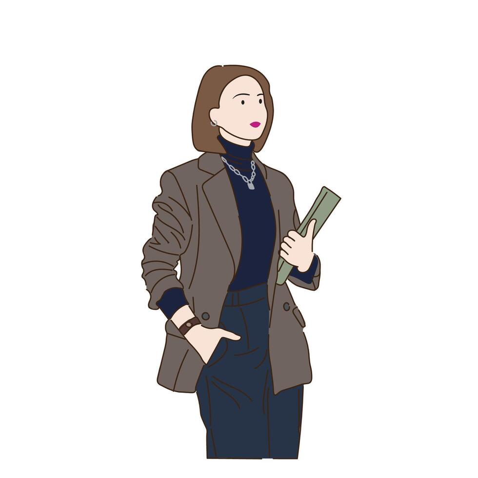 A female young teacher with books in casual clothes and, an isolated background. Teacher's day concept icon. vector