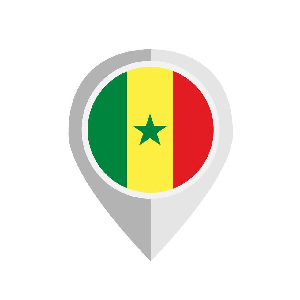 plano diseño Senegal bandera mapa alfiler icono en blanco antecedentes. vector